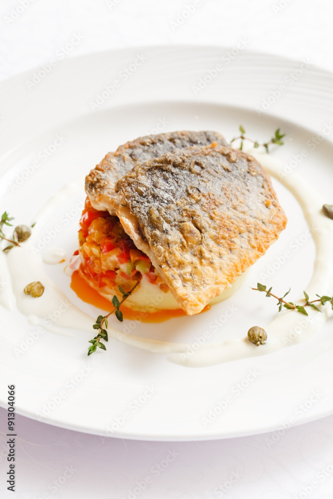 fried carp with mashed potatoes