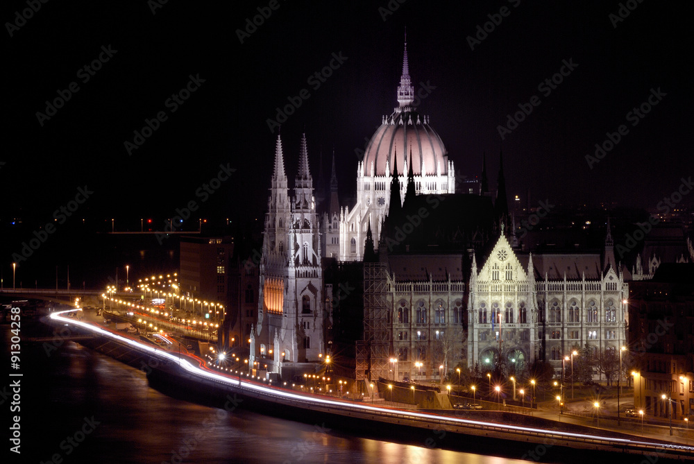 Parlamentsgebäude, Budapest, bei Nacht