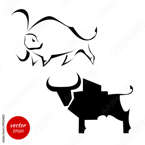 Set silhouette of a bull isolated on white background. Vector il