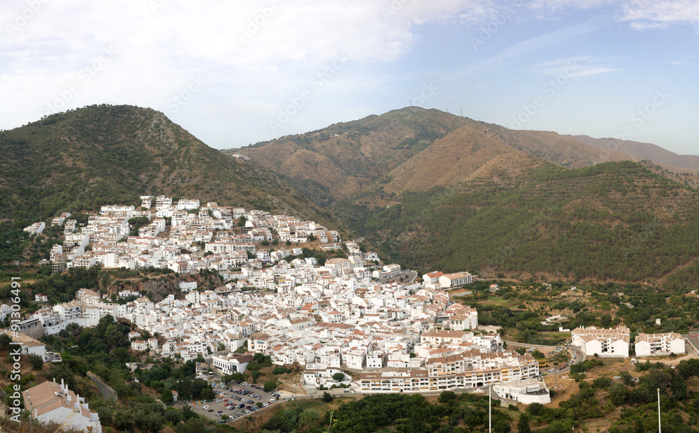 Ojen, white village over a hillside near Marbella, Spain