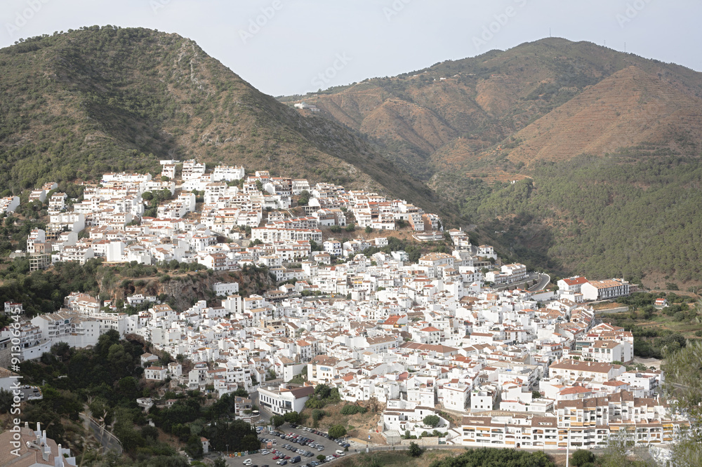 Ojen, white village over a hillside near Marbella, Spain
