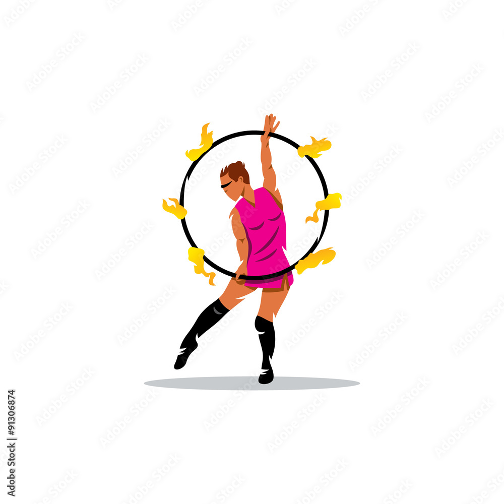 Fakir show sign. Girl with flaming hoop. Vector Illustration. Fakir show sign. Girl with flaming hoop. Vector Illustration.