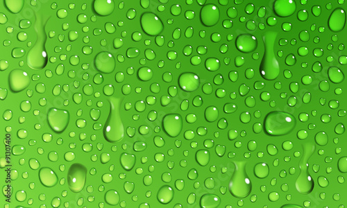 Green background of water drops