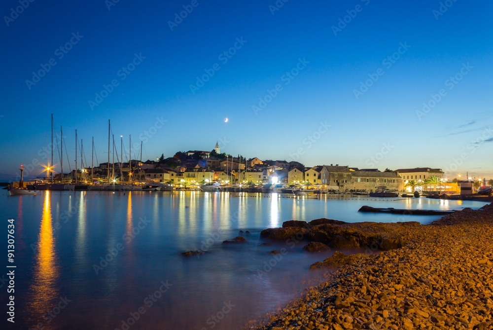 Fototapeta premium Primosten by night, Croatia, on the Adriatic sea