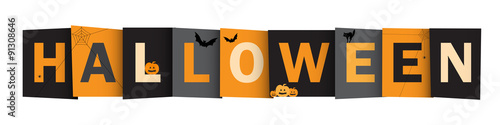 HALLOWEEN Vector Letters Icon with Bats, Black Cat, Pumpkins and Spiders