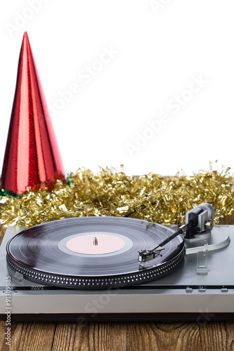Shiny party hat with record player