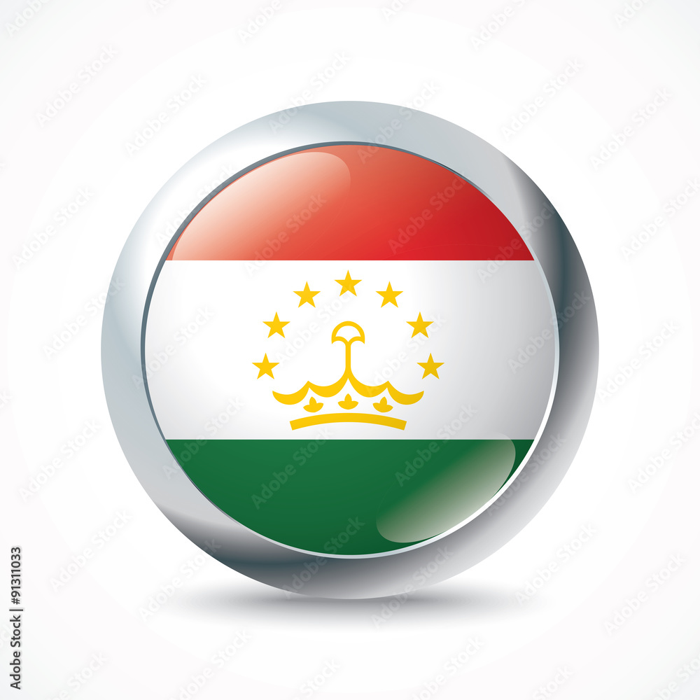 Fototapeta premium Tajikistan flag button