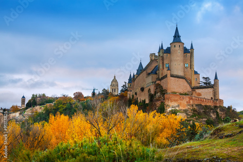 View of Alcazar of Segovia in autumn