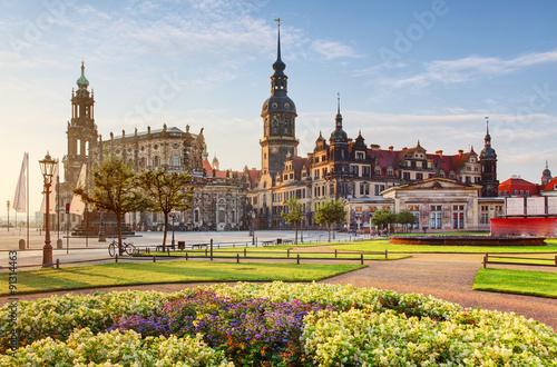 Dresden square at sunrise - Hofkirche