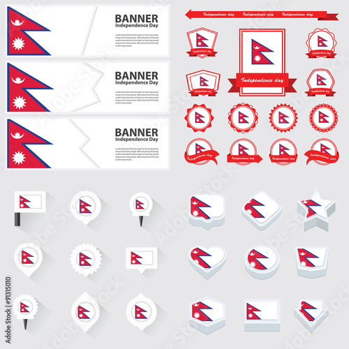 nepal independence day, infographic, and label Set.