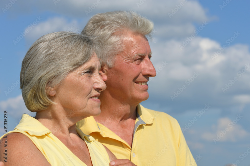 Senior couple on a sky background