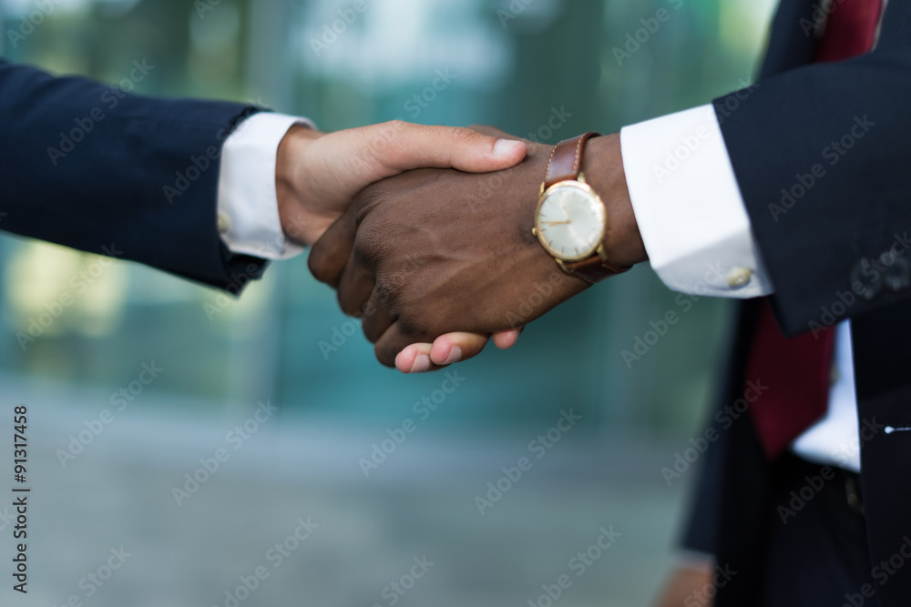 African businessman shaking hands with a caucasian one