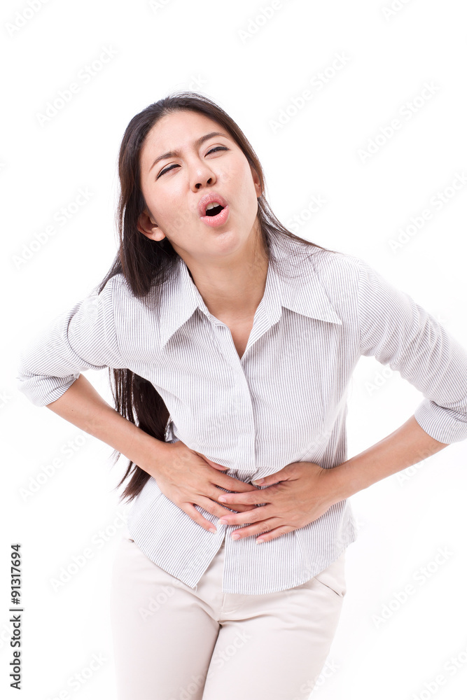 woman suffering from stomach pain, menstruation cramp woman suffering from stomach pain, menstruation cramp