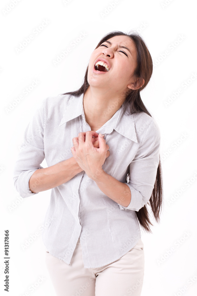 woman suffering from chest pain, heart attack woman suffering from chest pain, heart attack