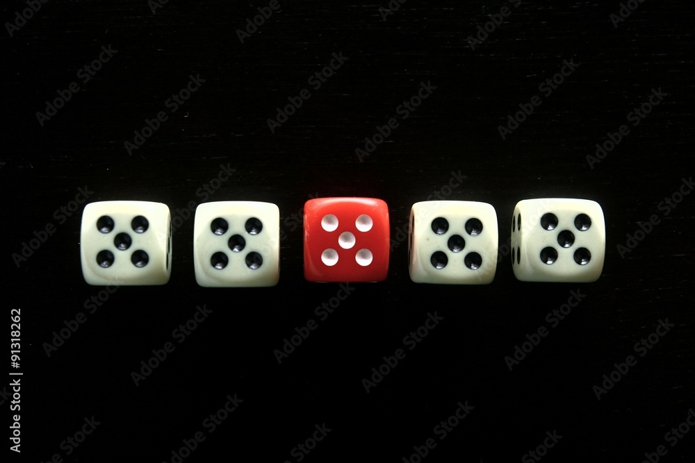 One Red game dice and four white game dice One Red game dice and four white game dice