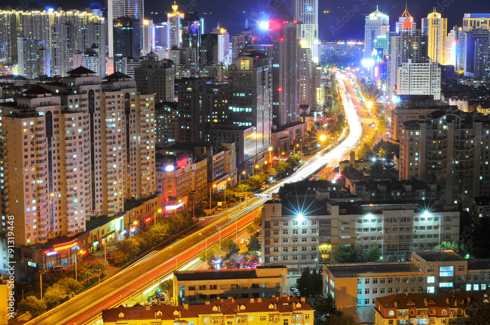 Obraz premium City Interchange Bridge night scene