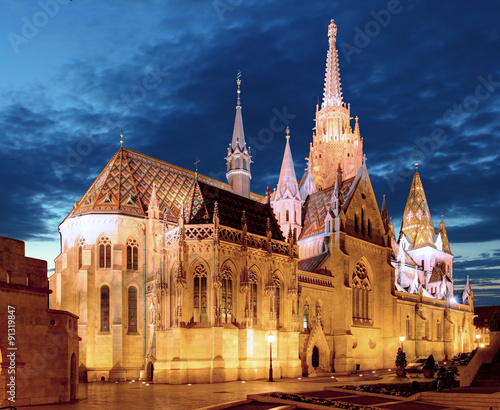 Fishermen's bastion and Mathias church at night in Budapest photo