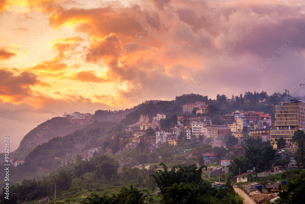 beautiful sunset view and beautiful sky at sapa city