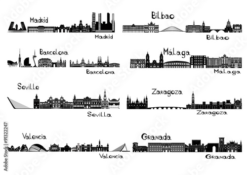 Silhouette signts of 8 cities of Spain