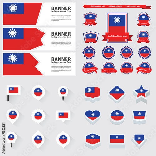 taiwan independence day, infographic, and label Set.