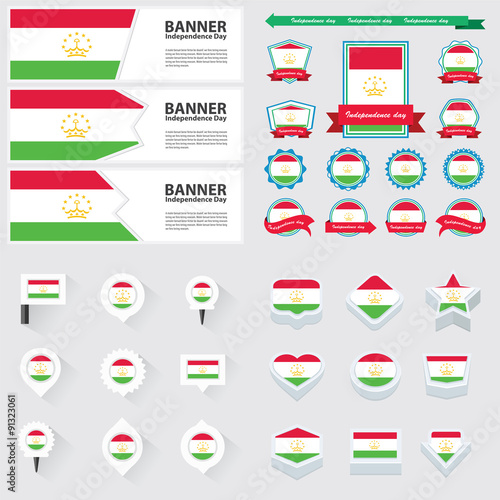 Tajikistan independence day, infographic, and label Set.