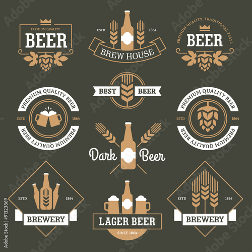 Beer emblems on dark green background