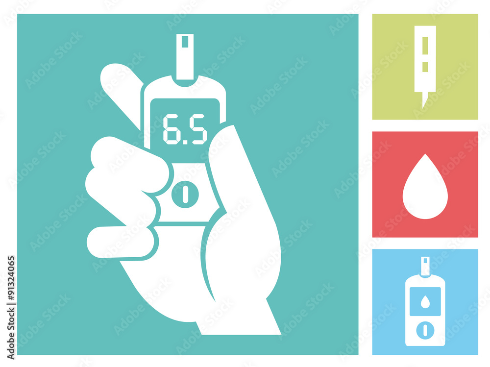 Diabetes flat icon set - Human hand holding Glucose Meter - Blood Glucose Test Diabetes flat icon set - Human hand holding Glucose Meter - Blood Glucose Test
