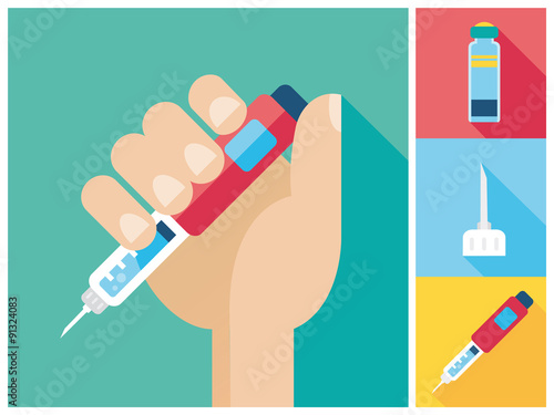 Diabetes icon set - Hand holding Insulin Injection Pen photo