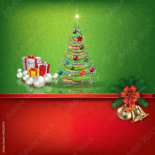 green red greeting with Christmas decorations