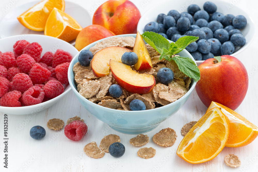 whole-grain flakes with fresh fruit and berries