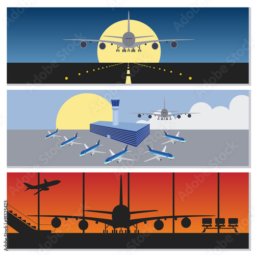 Set of flying airplanes banners for your text.