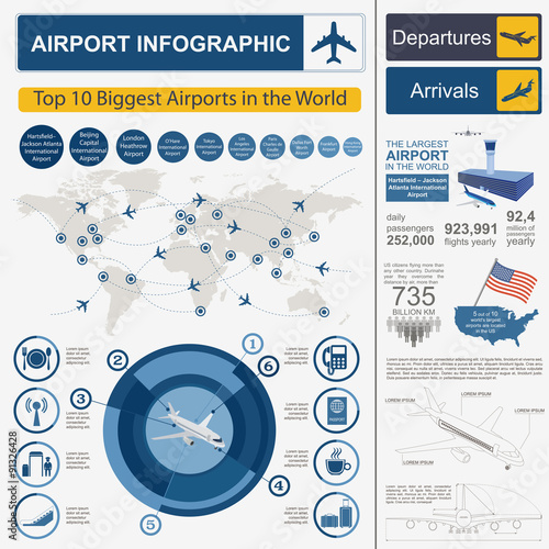 Airport, air travel infographic with design elements. Infographi