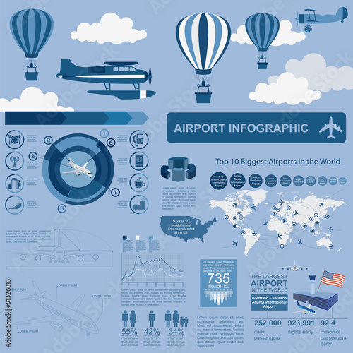 Airport, air travel infographic with design elements. Infographi photo