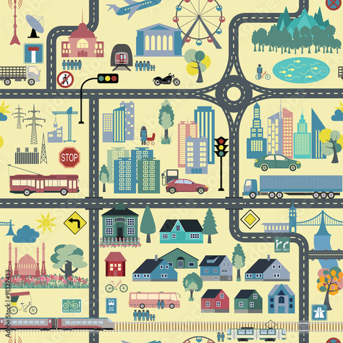 City map generator. City map example. Elements for creating your