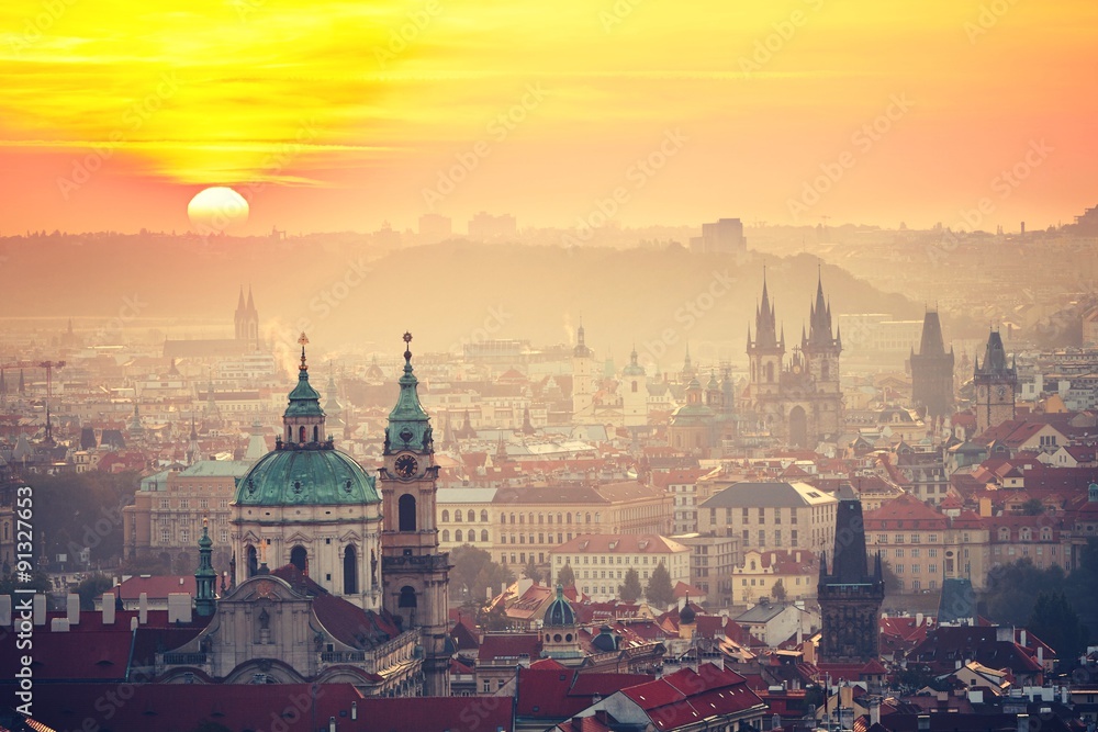 Prague at the sunrise