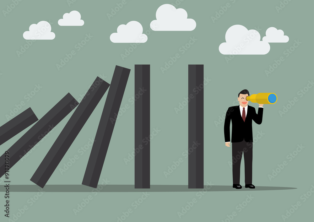 Domino is falling to a businessman looking for future Domino is falling to a businessman looking for future