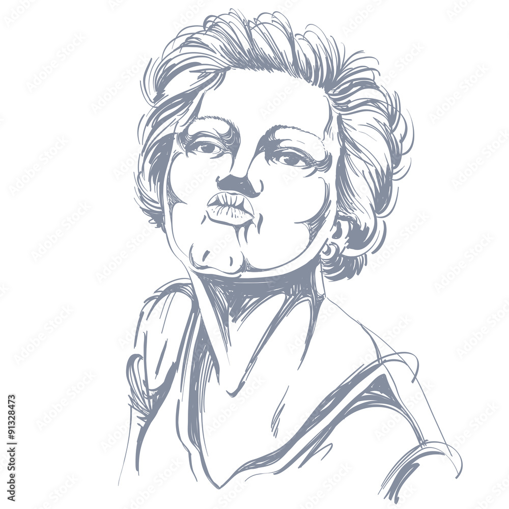 Artistic hand-drawn image, black and white portrait of delicate Artistic hand-drawn image, black and white portrait of delicate