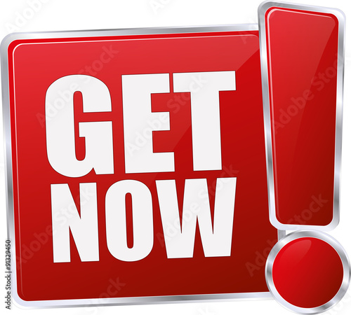 modern glossy red get now 3D vector icon