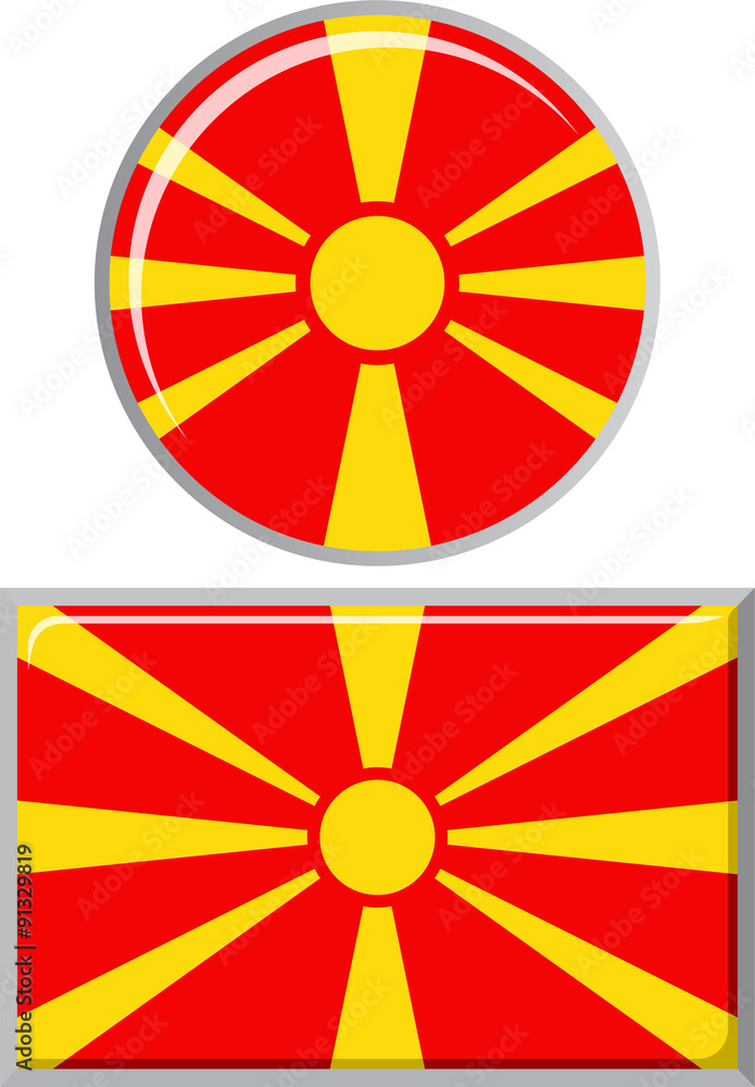 Fototapeta premium Macedonian round and square icon flag. Vector illustration.