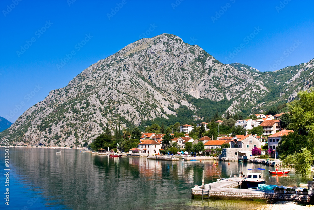 Village Orahovac. Kotor bay, Montenegro, Adriatic sea