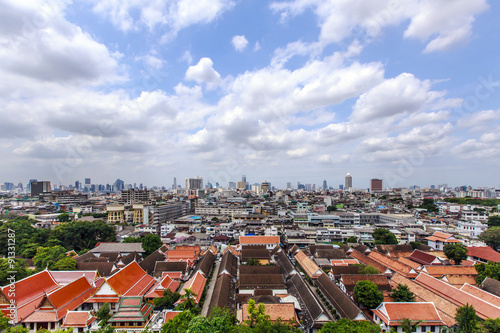 Bangkok city and temple view on Golden Mountain temple