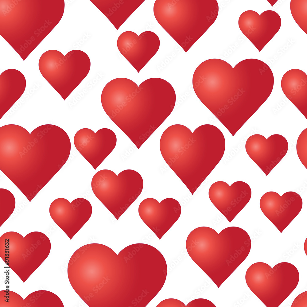 Vector seamless pattern with red hearts on the white background. Wedding or Valentine's Day texture. Love template. Romantic backdrop. 