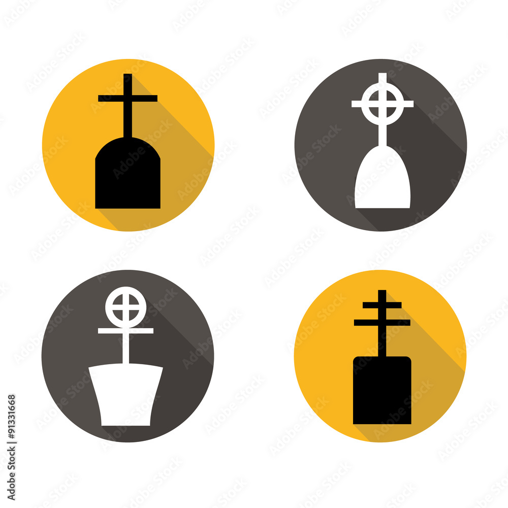 Set of grave flat icons with long shadow Set of grave flat icons with long shadow
