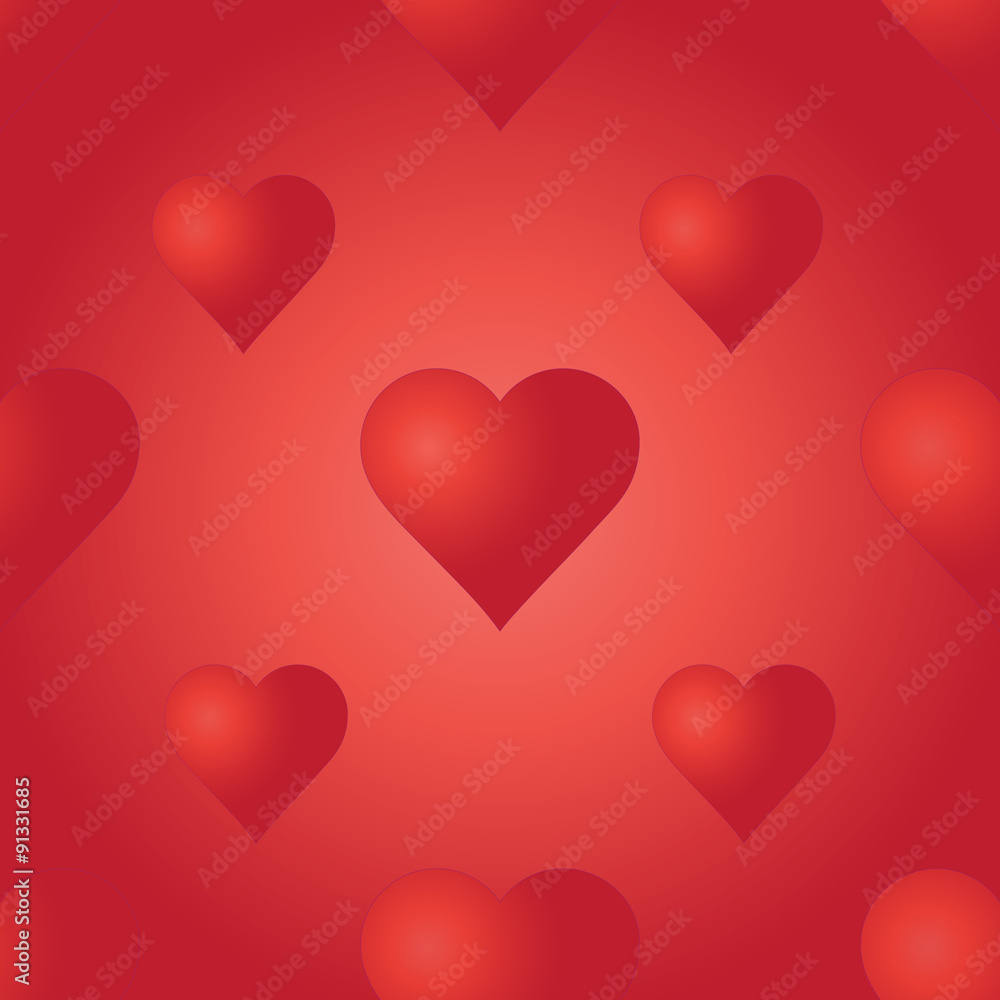 Vector seamless pattern with red hearts. Bright background. Wedding or Valentine's Day texture. Love template. Romantic backdrop. 