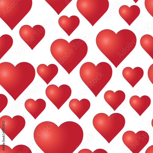 Vector seamless pattern with red hearts on the white background. Wedding or Valentine s Day texture. Love template. Romantic backdrop. 