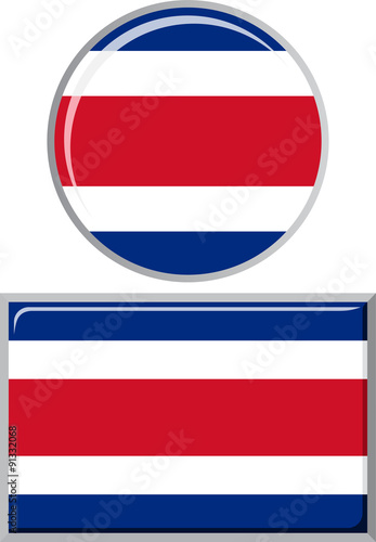 Costa Rican round and square icon flag. Vector illustration.