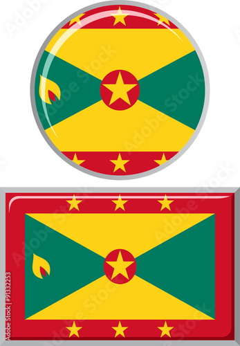 Grenada round and square icon flag. Vector illustration.