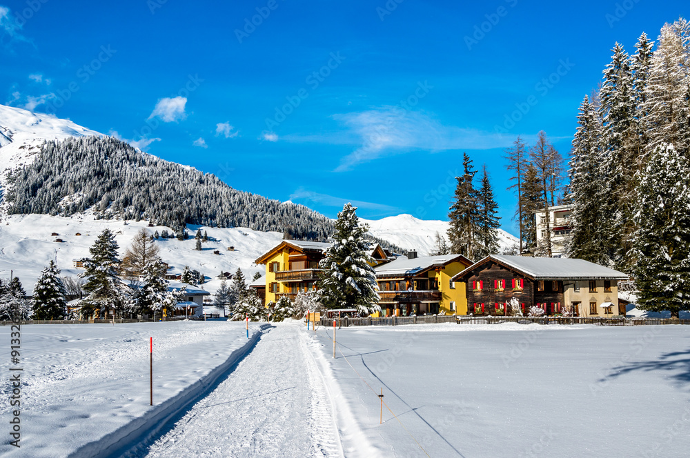 Scenery of winter Davos, Switzerland.