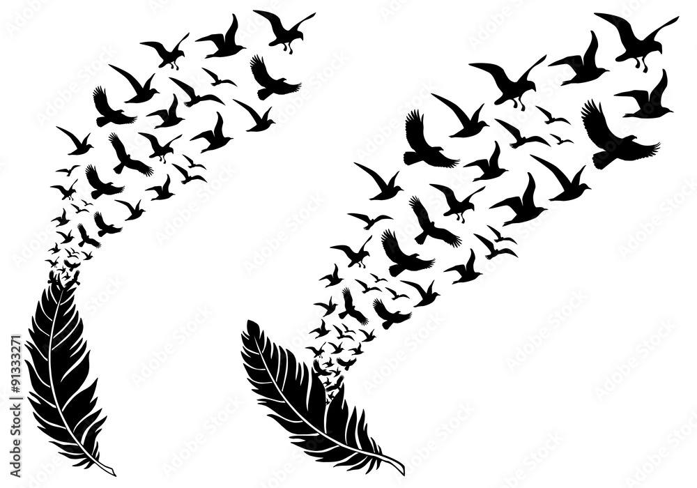 Obraz premium pióra z latającymi ptakami, wektor