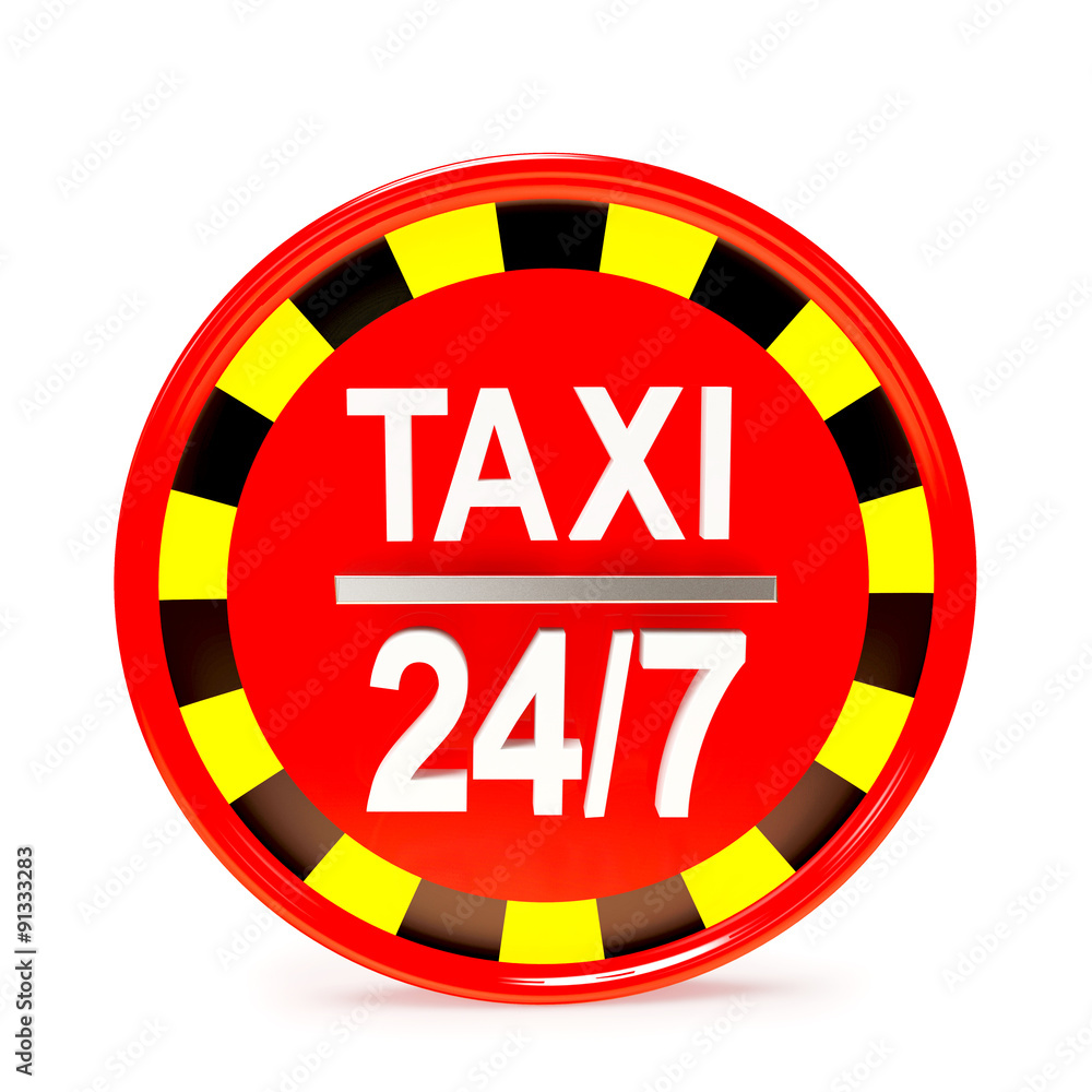 24/7 service taxi. Round symbol isolated on white background 